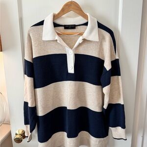 Lane Bryant Navy and Cream Striped Sweater